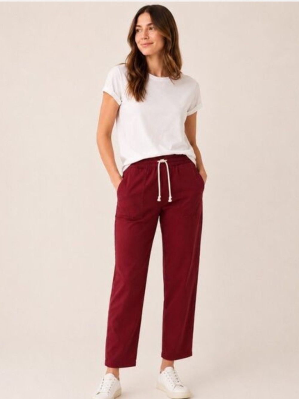 Pact Women's Drawstring Straight-Leg Pants - Burgundy